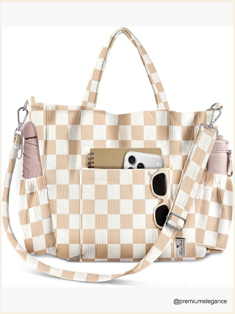 Large Corduroy Crossbody Tote Bag with Pockets